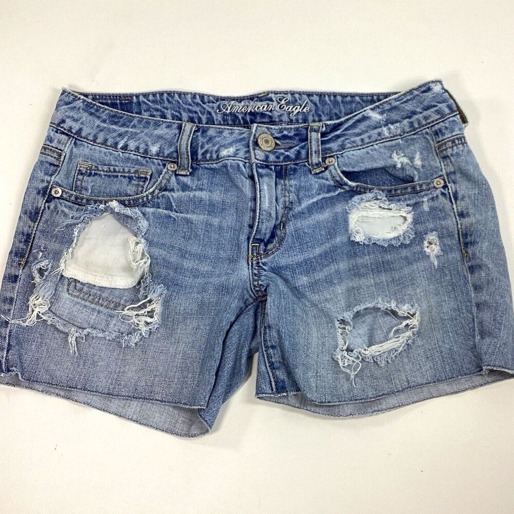 American Eagle Denim Jean Shorts Womens Size 6 Booty Destroyed Distressed CutOff